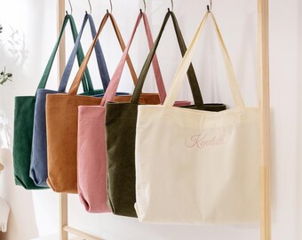 Custom Name Corduroy Bag, Personalized Teacher Gift, Bridesmaid Proposal Gift, Embroidered Tote for Her, Birthday Gift, Everyday Carryall