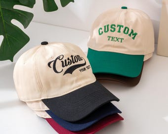 Personalized Embroidered Hat, Custom Text Baseball Cap, Retro Dad Hat, Two Tone Custom Cap, Collegiate Style Hat, Personalized Gift for Her