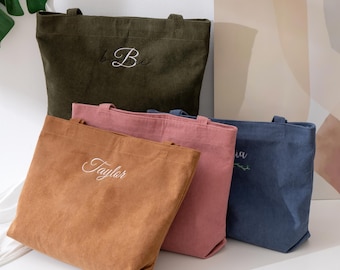 Custom Bridesmaid Tote Bag, Embroidered Corduroy Bag, Aesthetic Wedding Party Gift, Monogrammed Maid of Honor Tote, Boho Bachelorette Bag