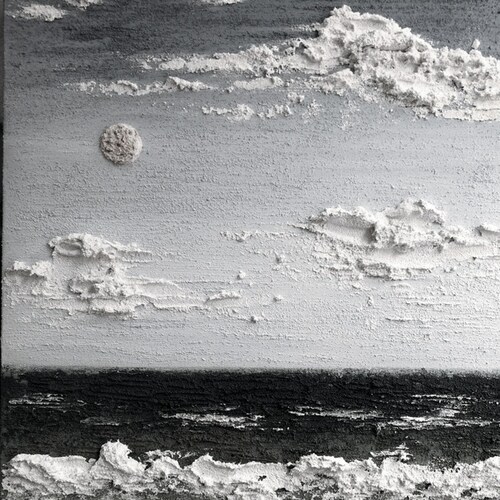 Large Black and White Textured Ocean Sky Painting, Black and White Abstract Acrylic Painting,Modern Art,Abstract Art of Beach,Wabi-sabi shops Art