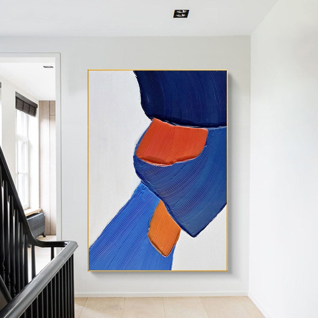 Large Blue and Orange Abstract Paintingblue White and Orange Etsy