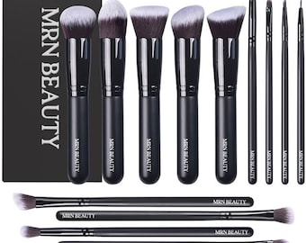 Mothers day gift. Professional makeup brush set. 14 pc premium synthetic brushes. Includes Foundation, contour, blush.