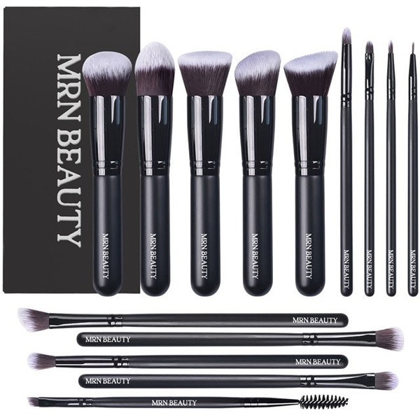 Mothers day gift. Professional makeup brush set. 14 pc premium synthetic brushes. Includes Foundation, contour, blush.