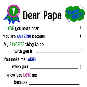 Dear Papa Printable / Father's Day Gift / Digital Download / Father's Day Interview / Father's Day / Papa