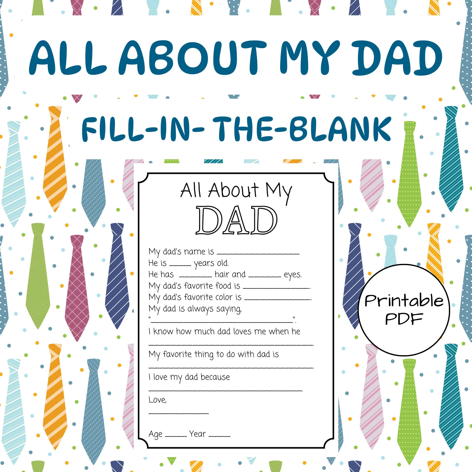 All About Dad Printable Questionnaire: Fill-in Keepsake (digital ...
