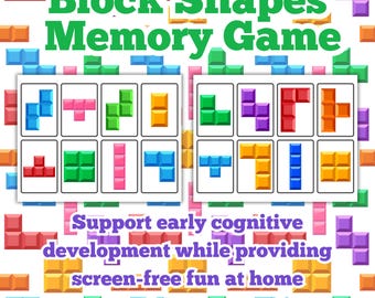 Printable Block Shapes Memory Game - Tetris-Style Matching Cards - Toddler & Preschool Learning Activity - Instant Download - Classroom Game