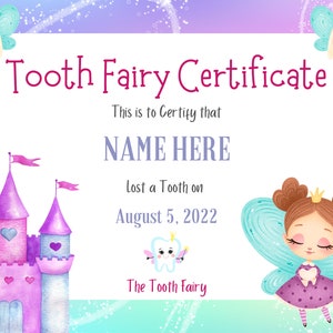 Editable Tooth Fairy Certificate / Digital Download / Tooth Fairy Printable / Digital Download For Kids / Tooth Fairy Printable