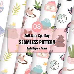 Modèles sans couture pour une journée de soins personnels au spa - 8 modèles relaxants - 30 x 30 cm - 300 dpi - jpg, png, svg - soutien à la santé mentale - 50 % reversé à NAMI