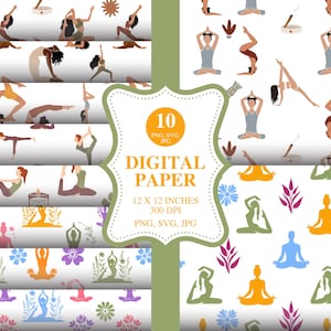 Yoga Seamless Patterns – Zen Digital Paper (PNG, SVG, JPG)