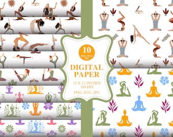 Yoga Seamless Patterns – Zen Digital Paper (PNG, SVG, JPG)