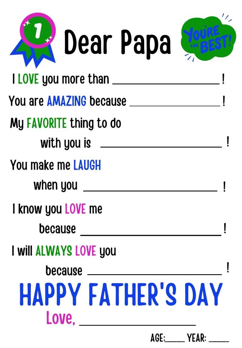 Dear Papa Printable / Father's Day Gift / Digital Download / Father's ...