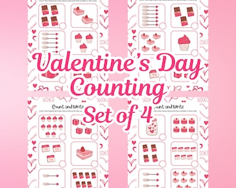 Valentine's Day Counting Worksheets: Math Practice (Digital Download)