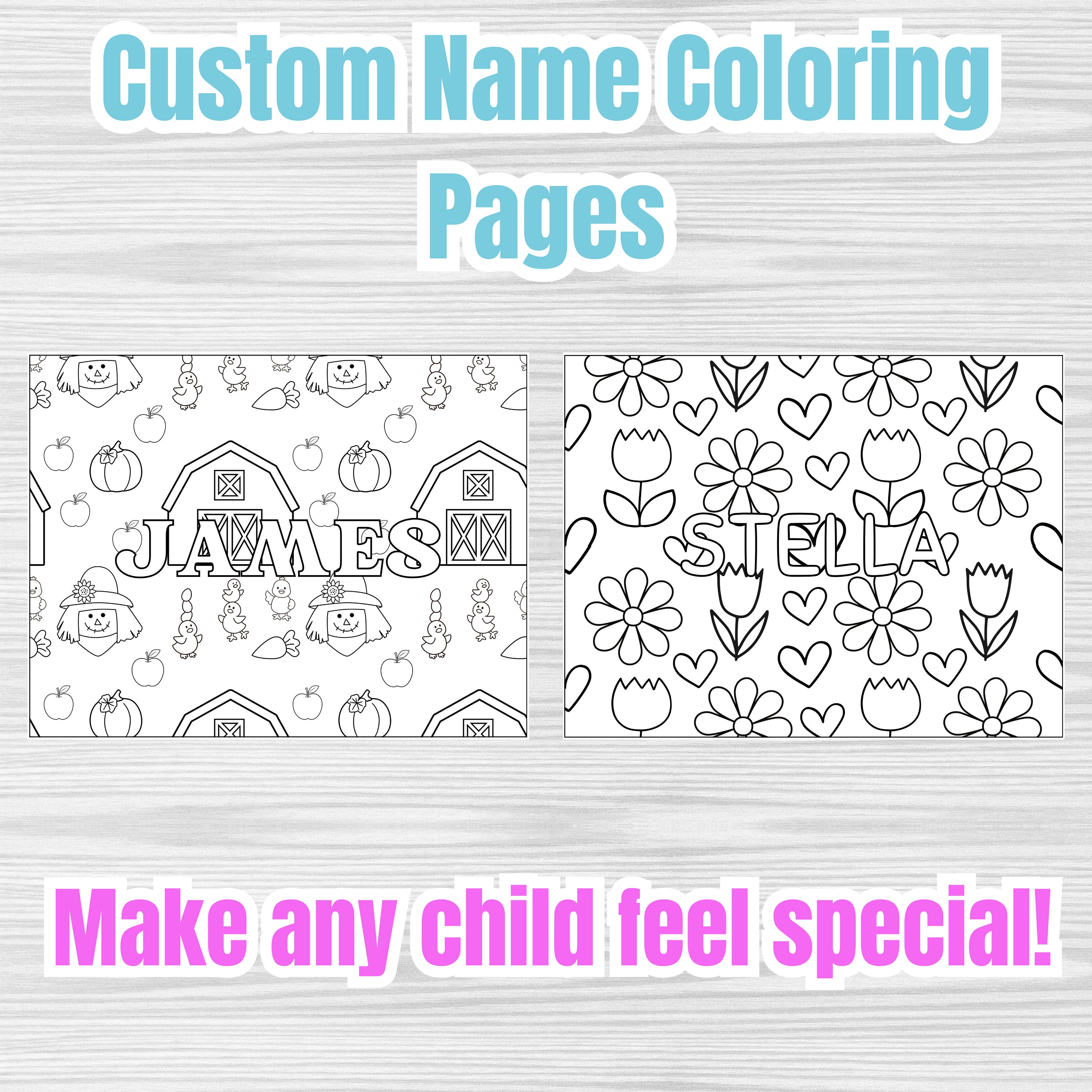 Custom Name Coloring Pages: Set of 7, Fun Printable Gift (canva) - Etsy
