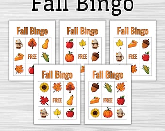 Printable Fall Bingo Game with Markers and Calling Cards | Autumn Bingo Cards PDF | Thanksgiving Classroom Party Activity | Kid Fall Harvest