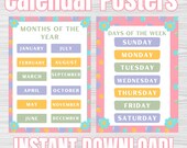 Pastel Calendar Poster Set: Days, Months, Classroom Decor (PDF & PNG)