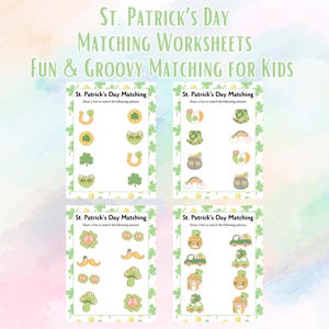 St. Patrick’s Day Matching Worksheets – Fun & Retro Printable Activity for Kids - Preschool and Kindergarten Learning Game - Classroom Fun