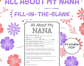 All About My Nana Printable Questionnaire: Kid's Gift (PDF)