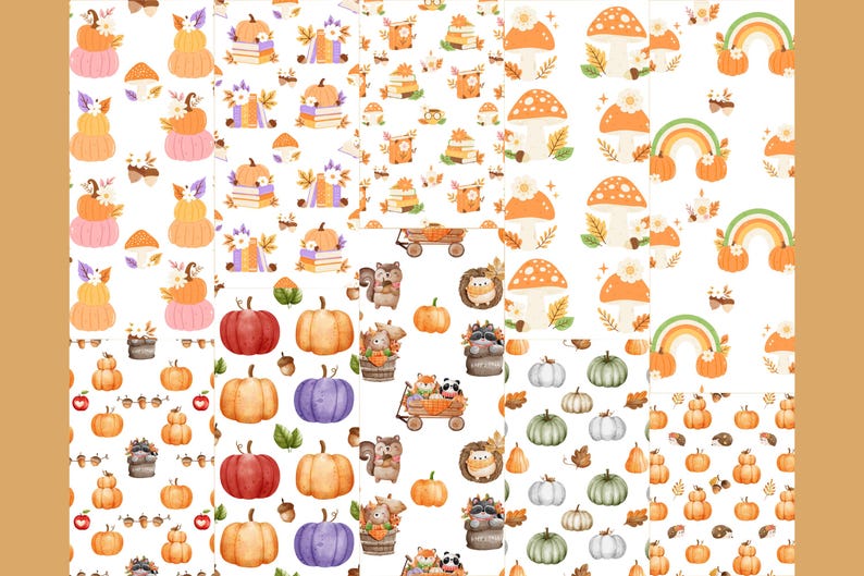 Cute Cozy Fall Seamless Pattern Bundle - 10 Autumn Digital Papers PNG ...