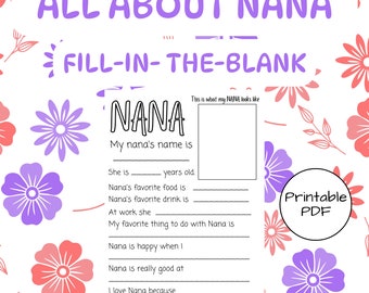 All About Nana Printable Questionnaire: Grandparent's Day Gift (PDF)