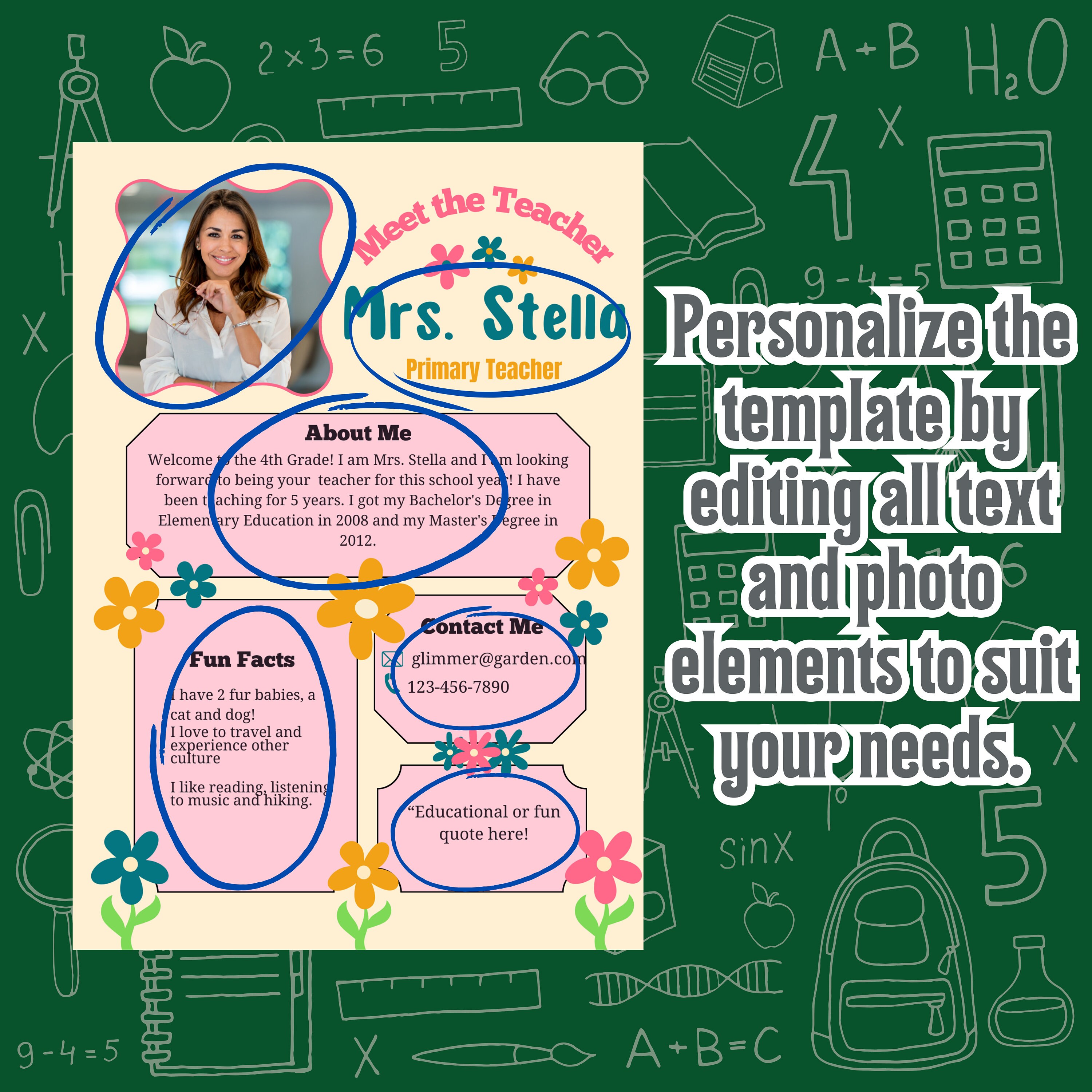 Editable Meet the Teacher Canva Template Cute Customizable Back to