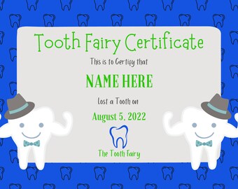 Editable Tooth Fairy Certificate: Blue Theme, Personalized Printable (Instant Download)