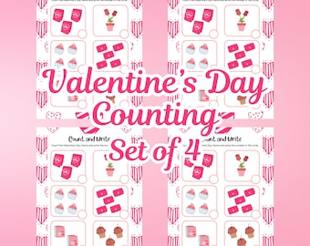Valentine's Day Counting Worksheets: Math Practice (Digital Download)