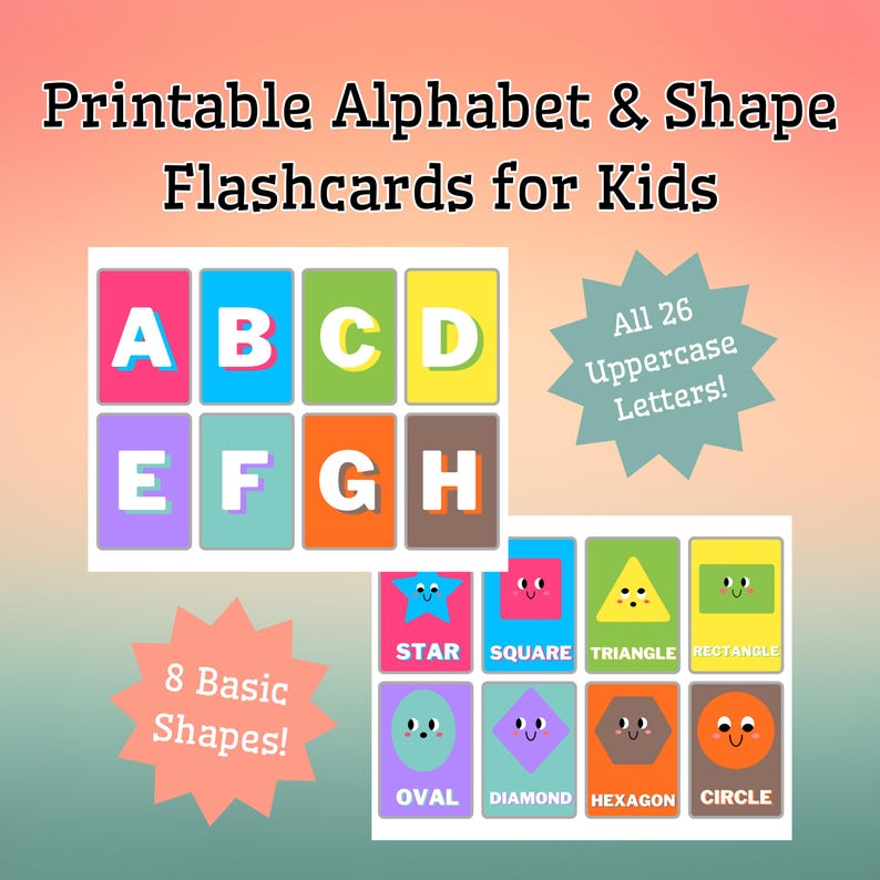 Printable Alphabet & Shape Flashcards: Educational ABC Cards for Kids ...