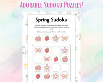 Spring Sudoku Puzzle Set for Kids: Fun Brain Game (Digital Download)
