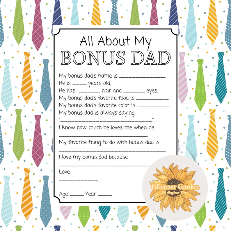 Bonus Dad Fill-in-the-blank Questionnaire, Father's Day Gift (printable ...