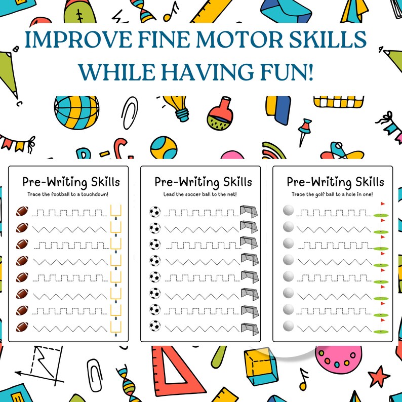 Sportsthemed Printable Tracing Worksheets Set (5 Pack) Fine Motor