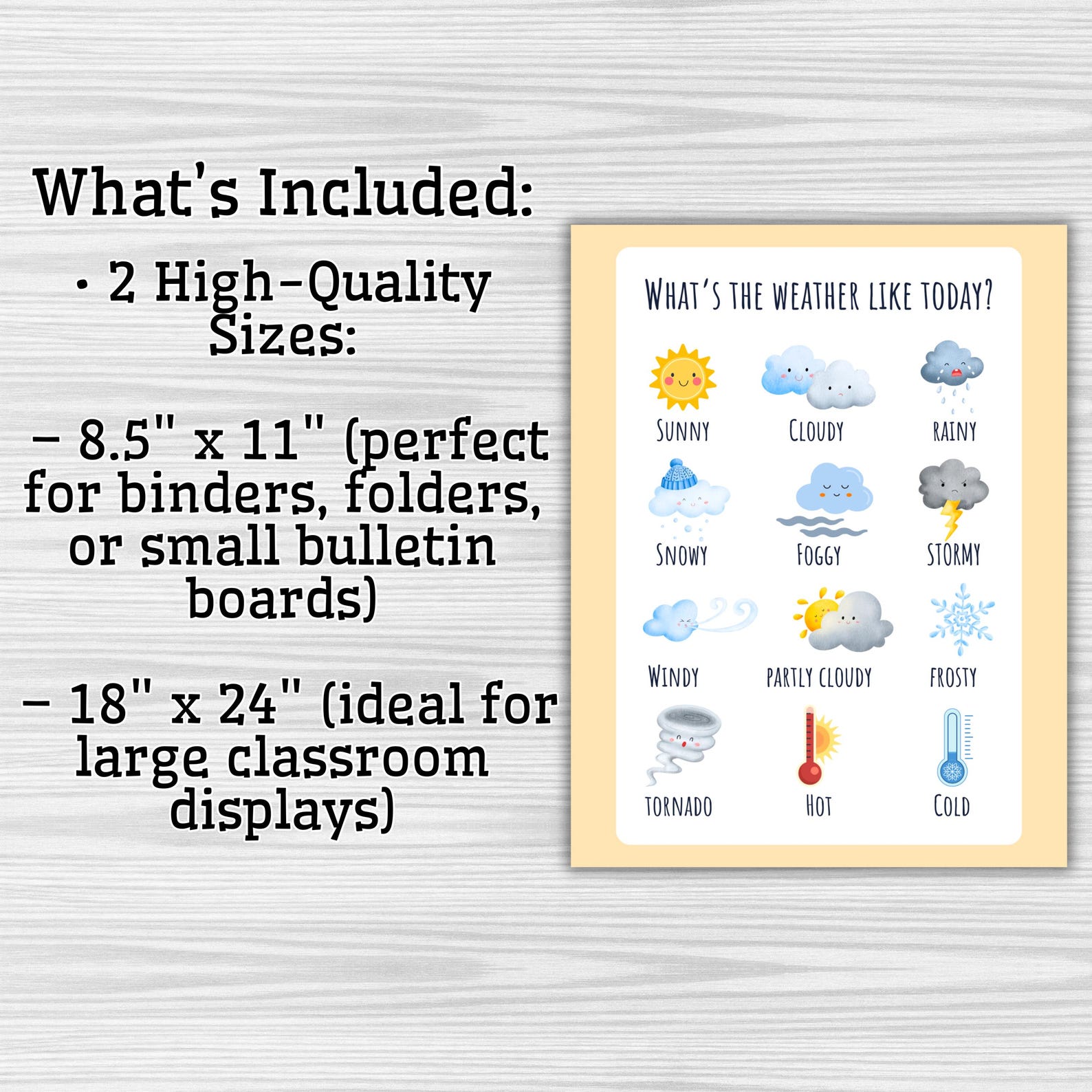 Weather Chart Classroom Poster: Printable Educational Kids Decor (2 ...