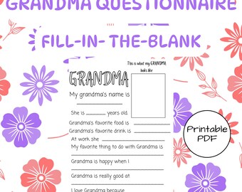 Grandma Questionnaire Printable: Kid's Fill-In Gift (PDF)