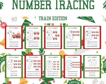 Christmas Train Number Tracing / Christmas Spelling / Early Education Teacher Resources / Classroom Printable's / Printable's for Kids