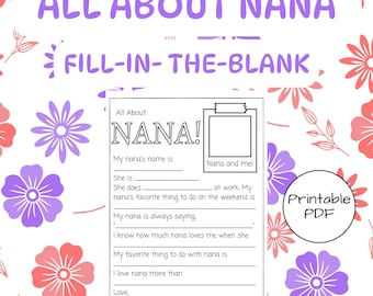 All About Nana Printable Questionnaire: Grandparent's Day Gift (PDF)