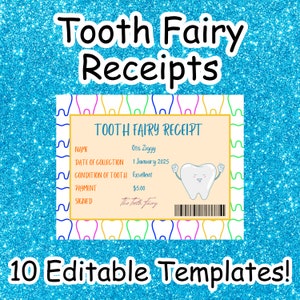 Modelli modificabili di ricevute della Fatina dei denti - 10 design magici / Personalizzabili in Canva / Divertenti stampe della Fatina dei denti per bambini - Ricordo personalizzato