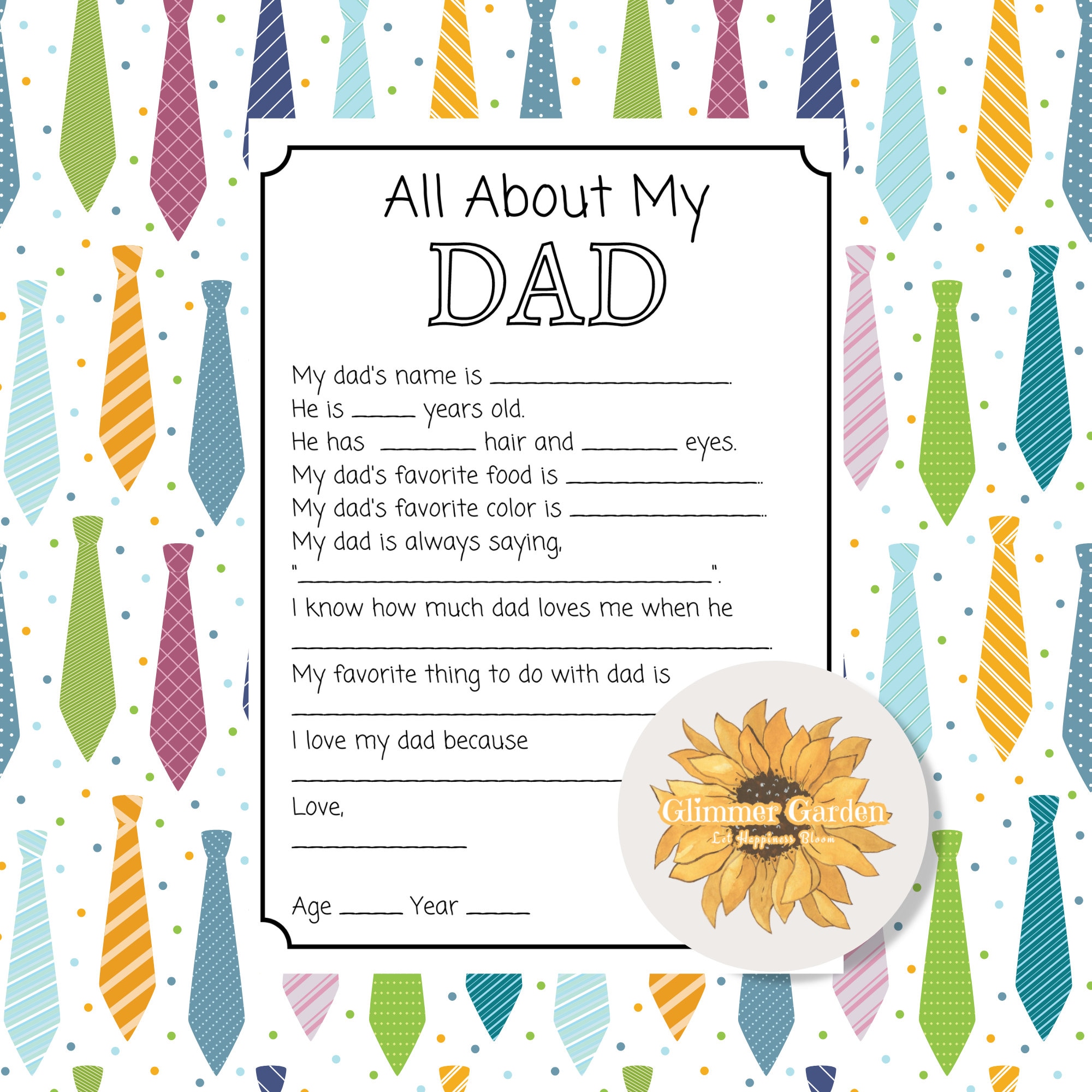 All About Dad Printable Questionnaire: Fill-in Keepsake (digital ...