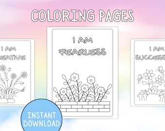 Positive Affirmation Coloring Sheets - Inspirational Coloring Pages - Self-Love Printables - Stress Relief - Instant Digital Download