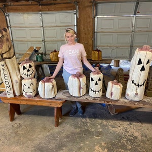 Chainsaw Carved Pumpkins (Cedar) some with Faces