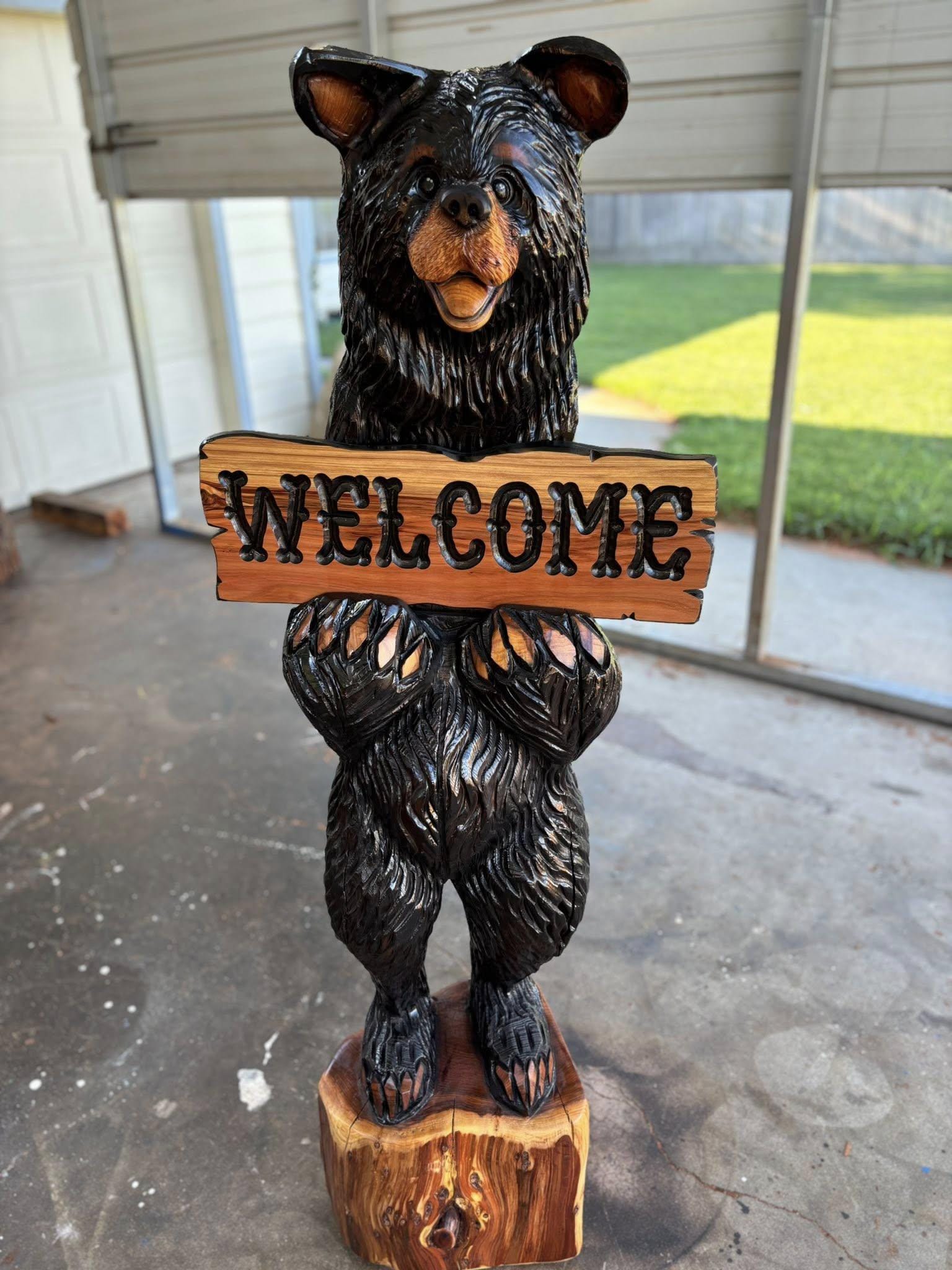 5 1/2 Ft Tall Smiling Black Bear W/sign - Etsy