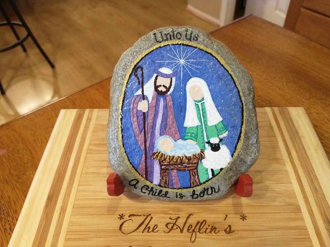 Painted Nativity Rock Unto Us a Child is Born Etsy UK