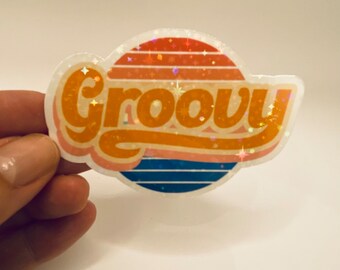 Groovy duo-pack, retroinspirerade klistermärken, Groovy klistermärke, Smiley-ansikte, regnbåge, 60-talstema, cool present, present till vänner, present till barn