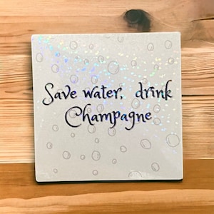 Sparen Sie Wassergetränk Champagneraufkleber, Alkoholaufkleber, lustiges Alkoholzeichen, Champagnerliebhabergeschenk, Hochzeitsblasen, Junggesellinnenabschied, trinkender Aufkleber