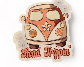 Retro Combi Van, Road Trippin sticker | Combi van, road trip, hippie flowers, travel sticker, scrapbook, travel journal, gift for traveller