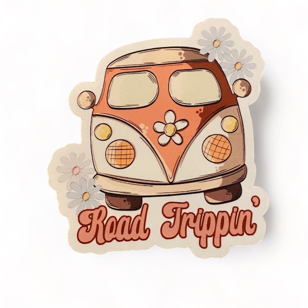 Rétro Combi Van, autocollant Road Trippin | Combi van, road trip, fleurs hippies, autocollant de voyage, scrapbook, journal de voyage, cadeau pour voyageur