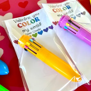 Valentine favor, multi color pen, Candy Free, Classroom favor, Valentine favor, Classroom valentine, Class Valentine