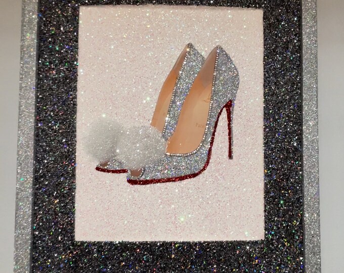 High Heel Wall Art, Crystal Rhinestone and Glitter Picture, Home Decor