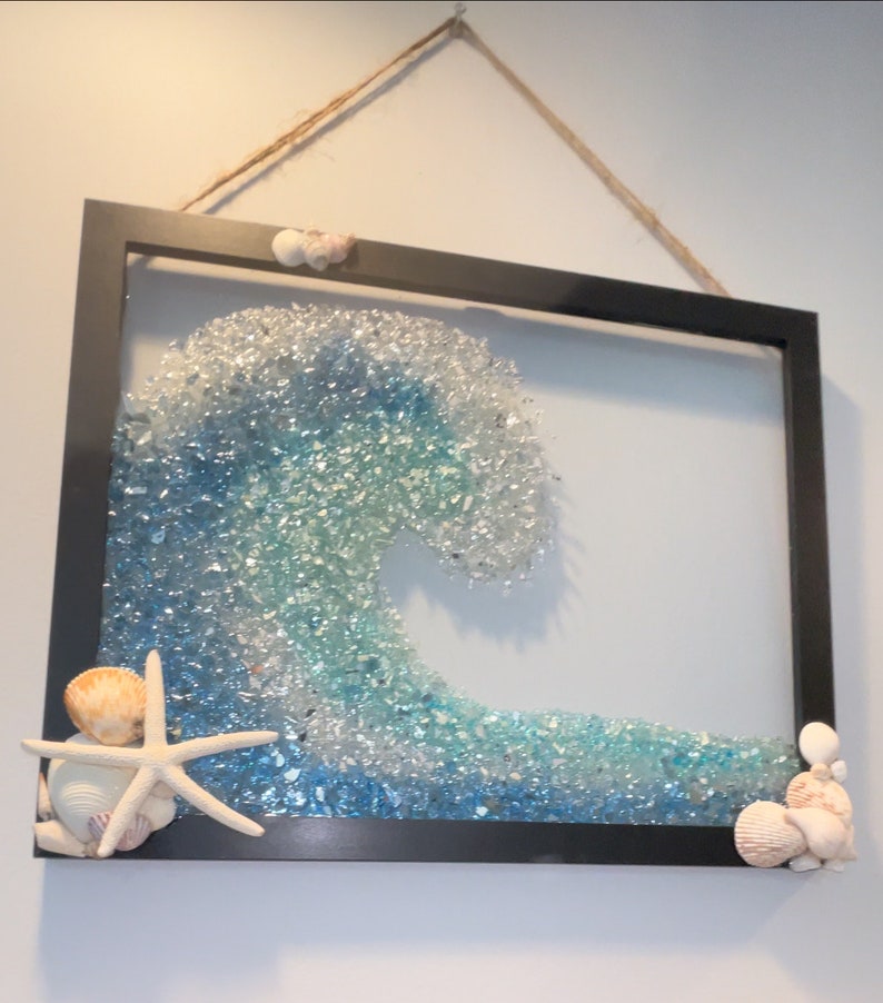 Sea Glass Wave Art: Resin Beach Scene, Crushed Glass Decor - Etsy