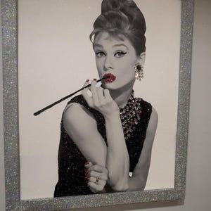 Audrey Hepburn Picture, Crystal Rhinestone And Glitter Picture, Home Decor, Glamour Art, Glitter Picture Frame, Sparkly Art 12.5X15.5