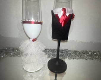 Champagne flutes set of 2, wedding glasses for bride and groom, wedding champagne glasses, toast Crystal rhinestone