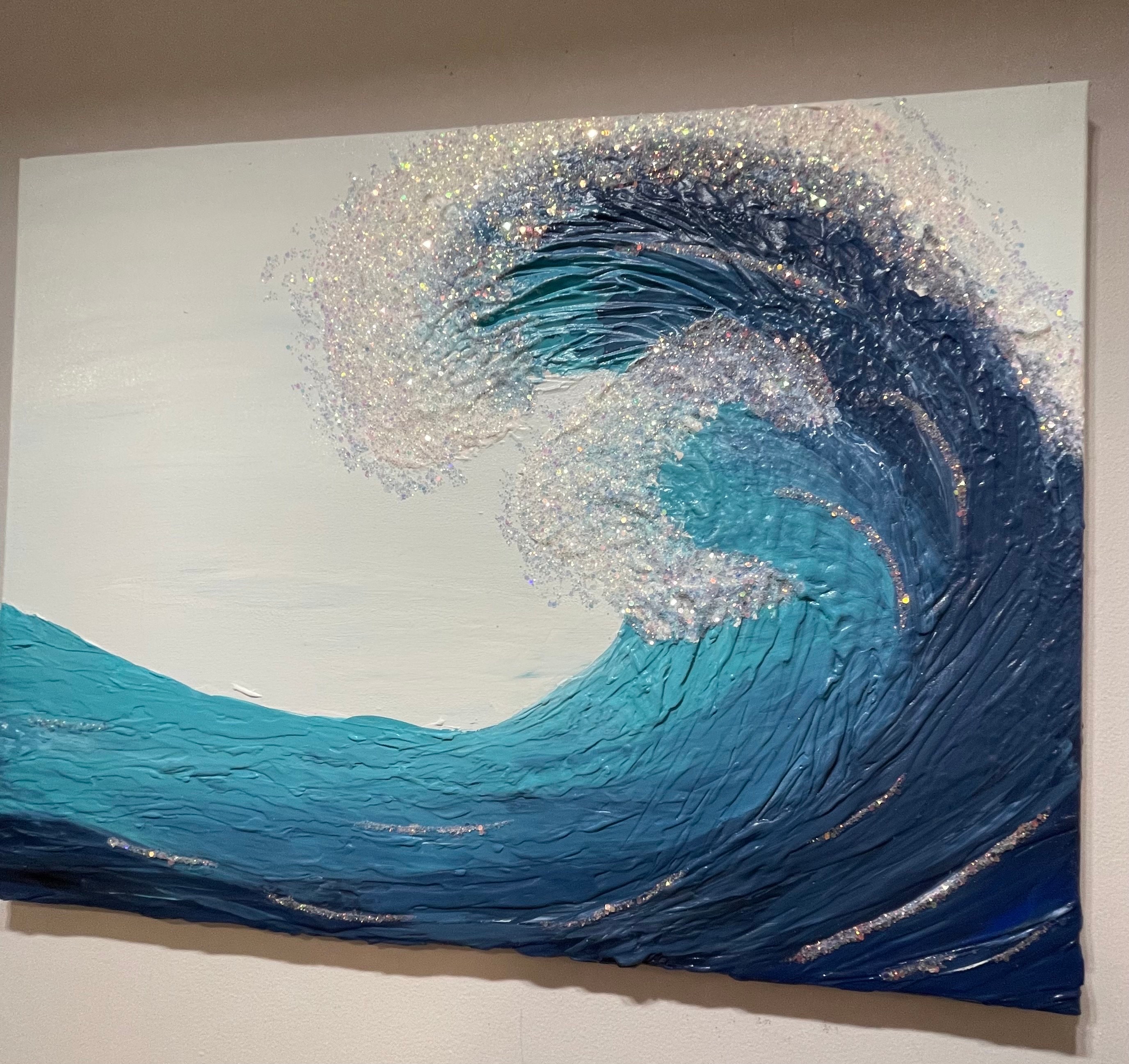 Textured Ocean Wave Glitter Canvas Art (24x18”) - Etsy